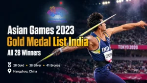 Asian Games 2023 Gold Medal List India with Neeraj Chopra and Hangzhou Asian Games emblem