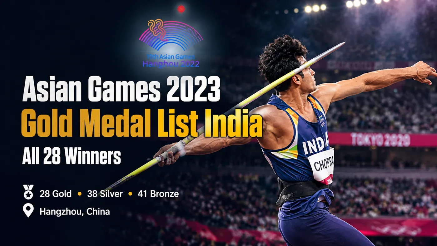 Asian Games 2023 Gold Medal List India with Neeraj Chopra and Hangzhou Asian Games emblem