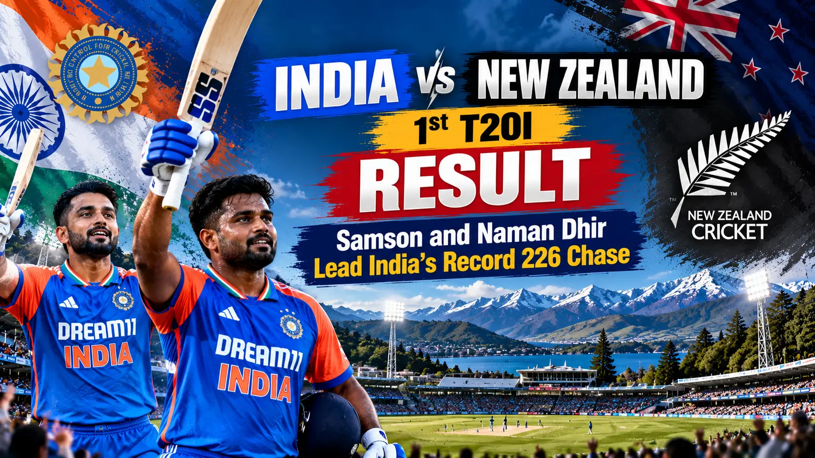 India vs New Zealand 1st T20I illustration for India's record chase at Hagley Oval