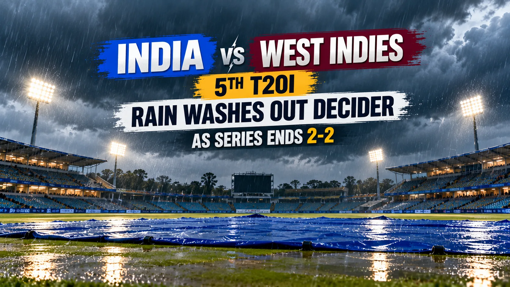 india WI 5th t20 rain washout decide 2-2