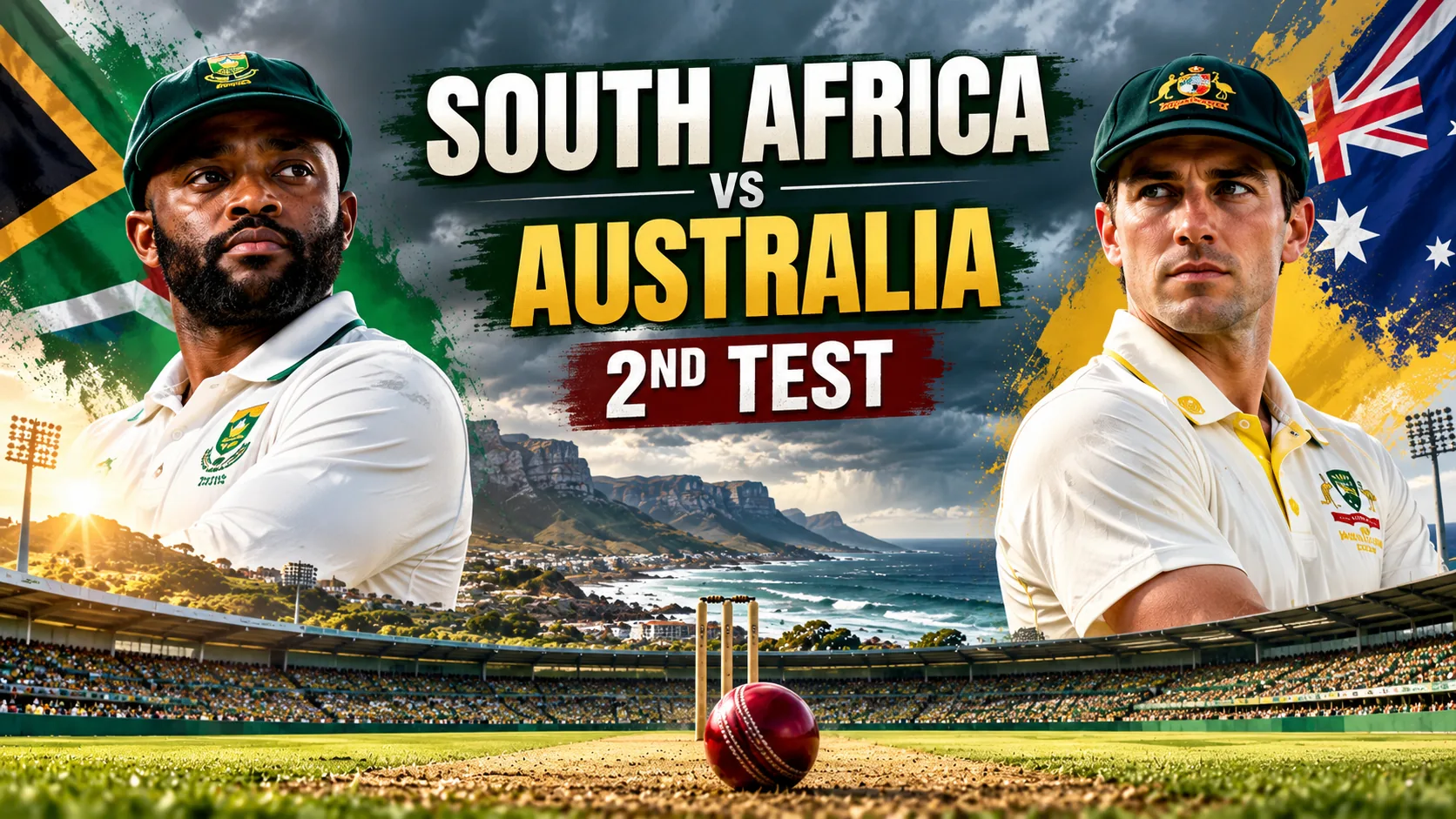 Illustration of a fast bowler for the South Africa vs Australia 2nd Test at St George's Park, Gqeberha